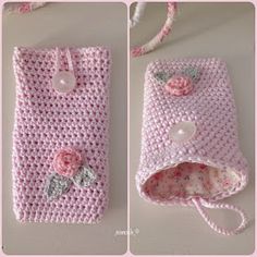 crocheted pink cell phone case with flower decoration