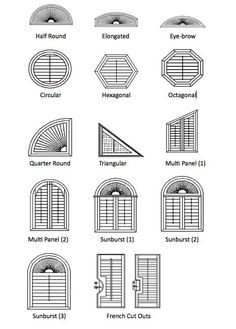 the different types of windows and shutters in an architectural drawing style, with their corresponding names