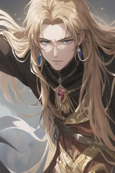 an anime character with long blonde hair and blue eyes