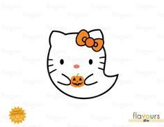 an image of a hello kitty face with a pumpkin on it's nose and a bow