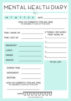 the printable mental health diary