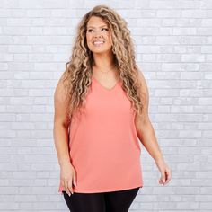 fb-feed Pink Stretch Tank Top For Everyday, Versatile Pink Stretch Tank Top, Pink Tank Top For Summer, Casual Orange Yoga Top, Versatile Pink Tank Top For Summer, Versatile Pink Summer Tank Top, Pink Versatile Summer Tank Top, Trendy Sleeveless Peach Top, Trendy Peach Tank Top