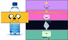 cartoon characters with water bottles in front of them