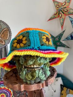 Rainbow Sunflower Hatone Size Flower Sun Hat Rainbow Sun - Etsy Cotton Sun Hat, Festival Crochet Mini Hat With Adjustable Fit, Adjustable Crochet Mini Hats For Festivals, Bohemian Knitted Beach Hats, Bohemian Knitted Sun Hat For The Beach, Playful Beach Hat One Size, Playful Sun Hat With Curved Brim For Festivals, Playful Curved Brim Sun Hat For Festivals, Playful Adjustable Crochet Hat For Vacation