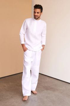 Fácil Blanco | Alym-Shirt-White-Linen – Facil Blanco White Linen Outfit For Men, Mens White Linen Suit, Linen Pants Outfit Men, Linen Outfits For Men, Linen Outfit Men, White Linen Pants Outfit, White Linen Outfit, Linen Suits For Men, White Linen Suit