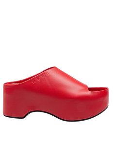 Find MARNI Smooth Calfskin Slides on Editorialist. Smooth calfskin slides Red color Open toe Platform sole Heel height 7cm Soft leather lining and insole Leather Marni lettering on the side Unique Shoes, Women's Shoes Sandals, Red Color, Soft Leather, Calf Skin, Shoes Sandals, Slides