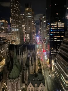 an aerial view of a city at night