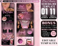 12 Acuity Scheduling Site Template, Editable DIY Booking Site Template, Lash Artist Booking Site Template, Lash Technician Acuity Template Description: Enhance your Acuity Scheduling website by incorporating this set of six fully customizable templates. Utilizing these visually appealing templates will contribute to a more polished and unified appearance for your website. You can effortlessly make adjustments using the free version of Canva; there's no need for the pro version. Modify colors, images, and text effortlessly to align with your brand's Beauty. 👉 WHAT'S INCLUDED * Template for Scheduling Website * 11 Nail Acuity Templates (2000 x 1000)px * 01 large banner (2000 x 6800)px 👉 YOU HAVE THE ABILITY TO * Modify/Add all text (font, size, positioning, etc.) * Incorporate your own ima Lash Technician, Big Lashes, Book Templates, Booking Sites, Lash Tech, Template Site, Book Template, Lash Artist