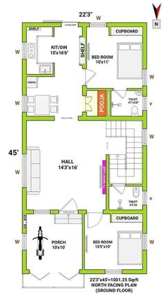 the floor plan for a small house with two bedroom and living room, which is divided by