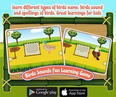 birds sounds fun learning game for kids - screenshote screen shot with text and pictures