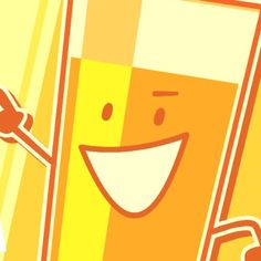 an orange and yellow background with a smiling face holding a toothbrush in it's hand