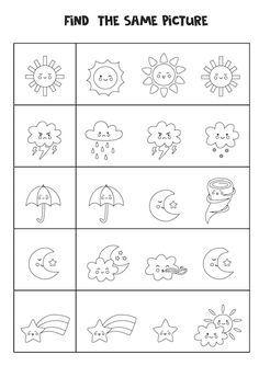 worksheet for kids to learn how to find the same pictures and color them