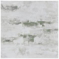 an abstract painting with white and green colors on the wall, it looks like something out of