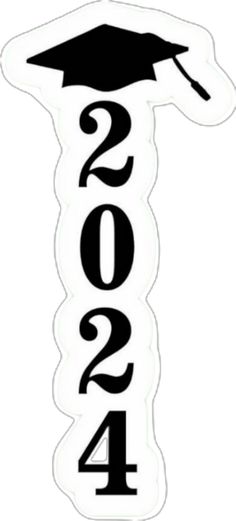 a white and black graduation sticker with the number twenty four in front of it