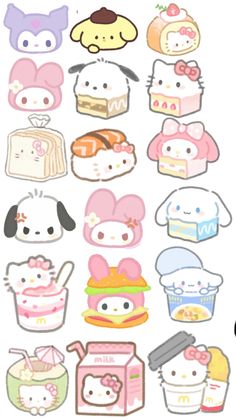 Cute Sanrio Stickers, Stickers Aesthetic Cute, Sanrio Stickers, Kindergarten Art Projects, Cute Sanrio, Cute Easy Doodles, Paper Toys Template, Kawaii Diy, Stickers Aesthetic