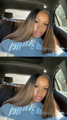 2000s Straight Hair, Brown Hair Middle Part, Summerella Hair, Brown Wig On Dark Skin, Side Part Qw, Baddie Straight Hairstyles, Brown Quick Weave, Brazil Hairstyle, Light Brown Hair Black Women