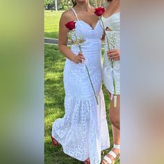 White, Cut Out Maxi Dress Slip Only Comes To Above Knee Open To Questions Open To Offers Cut Out Maxi Dress, White Maxi Dress, Dress Slip, White Maxi, White Maxi Dresses, Above Knee, Colorful Dresses, Slip Dress, Cut Out