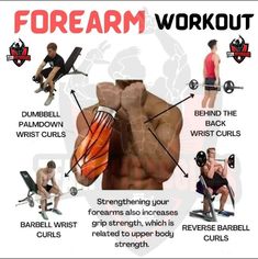 an image of a man doing exercises with the words, forearm and chest workouts