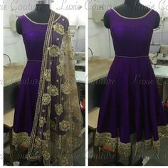 Frock Suit Purple Silk Anarkali Churidar, Purple Anarkali Unstitched Suit For Wedding, Purple Raw Silk Anarkali Traditional Wear, Purple Anarkali Churidar For Eid, Dark Purple Anarkali Suits, Frock Suit, Indian Wardrobe, Dress Anarkali, Yellow Kurti