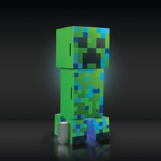 an image of a green and blue minecraft creeper standing in front of a black background