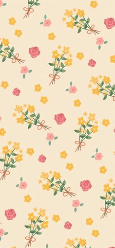 a flowery pattern with pink, yellow and red flowers