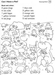 a coloring page with animals and plants for kids to learn how to read the words