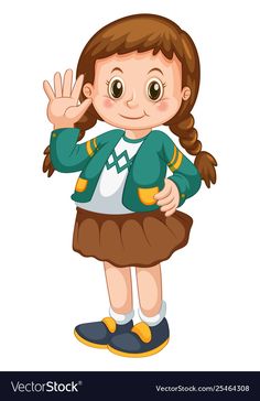 a girl in uniform waving her hand