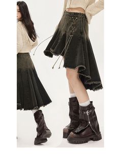 Dark Vintage Outfits, Streetwear Fashion Korean, Japanese Y2k, Pleated Denim Skirt, Rok Mini, Streetwear Mode, Pants Skirt, E Girl, Denim Skirt Women