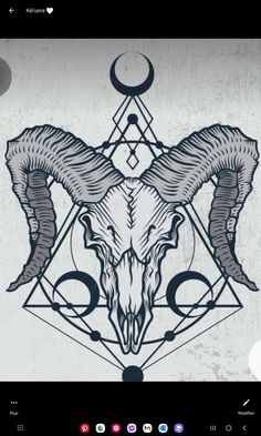 an animal skull with horns and geometric shapes on a grungy textured background