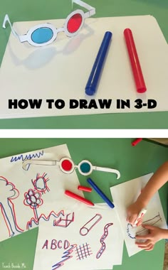 two pictures with the words how to draw in 3 - d on paper and markers