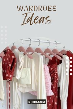 clothes hanging on a rack with the words wardrobes ideas