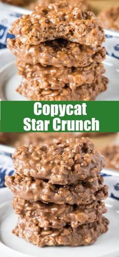 three cookies stacked on top of each other with the words copycat star crunch