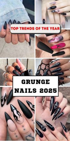 Grunge Nails Ideas, Short Almond Designs, Purple Nails Ideas, Almond Designs, Matte Black Background, Long Stiletto Nails, Short Almond Nails, Edgy Accessories