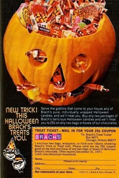 an advertisement for halloween candy with a jack - o'- lantern in it