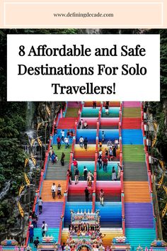 Colorful staircase with many people at Batu Caves, promoting affordable and safe destinations for solo travelers. Safest Places To Travel, Gap Year, Best Budget, South Island, Queenstown