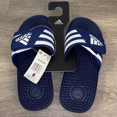 Adidas Adult Unisex Adissage Sandal Run Dark Blue/White/Dark Blue F35579 Size 8 Adidas Comfortable Flip Flops With Cushioned Footbed, Navy Round Toe Sandals With Cushioned Footbed, Comfortable Adidas Cushioned Flip Flops, Blue Open Toe Sport Sandals With Textured Footbed, Navy Sandals With Removable Insole For Summer, Summer Blue Slippers With Rubber Sole, Blue Summer Slippers With Rubber Sole, Blue Synthetic Sandals With Cushioned Footbed, Blue Slip-on Sandals With Slip-resistant