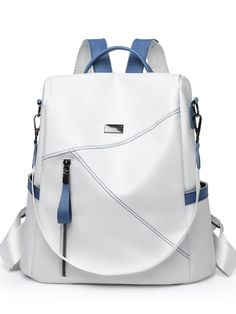 Azul y blanco  Collar  Cuerina   Embellished Ladies School Bag, Anti Theft Backpack, Leather Rucksack, Women Leather Backpack, Backpack Brands, Shoulder Backpack, Classic Backpack, Large Backpack, Casual Backpack