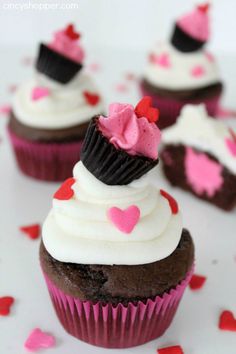 valentine's day raspberry cream filled cupcakes with chocolate frosting