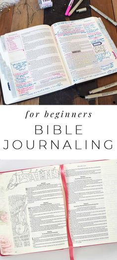 an open bible with the title for beginners bible journaling