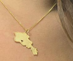 14K Gold Armenian Map Pendant Armenia Map, Armenian Jewelry, Yellow Gold Pendants, Come Together, Armenia, Arrow Necklace, This Is Us, Gold Necklace, Yellow Gold