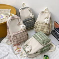 UAKISS - Cute Girls Plaid Backpack Women Large Capacity Simple School Bags for Teens Female Korean Harajuku School Student Bookbag Ladies School Bags For Teens, Plaid Backpack, Aesthetic Backpack, Kawaii Backpack, Green Backpacks, Backpack For Teens, Bags For Teens, School Accessories, Backpack Women