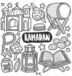 Ramadan Drawing Ideas, Ramadan Drawing, Moon Doodle, Ramadan 1, Planner Doodles, Arte Doodle, Doodle Stickers, Ramadan Images