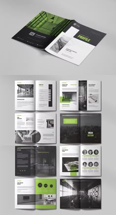 an open brochure is shown with green accents