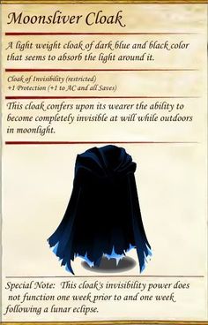 a card with an image of a cloak on it's front and back side