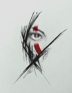 an eye with red and black lines in the center is drawn by hand on paper