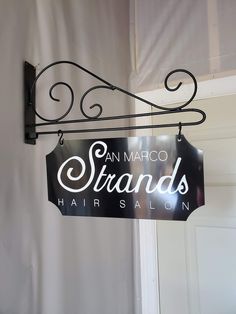 Custom 2-Sided Indoor/Outdoor 6x12 Black Metal Sign with Inverted Corners and Black Scroll Wall Mounted Bracket Wax Center, Door Office, School Store, Salon Signs, House Signs, Market Ideas, Wall Mount Bracket, Beauty Salons, Metal Letters