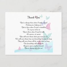 a thank card with butterflies on it