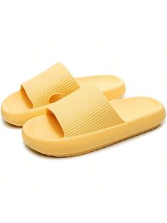 Yellow Sporty,Fashionable Collar   Plain  Embellished   Women Shoes Shower Sandals, Home Slippers, Soft Pillow, Walking On Clouds, House Shoes, Printed Denim, Eva Foam, House Slippers, Wide Leg Denim