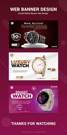 Product Web Banner Template Design Smart Watch Sale PSD Template Promotion ad Animated Ads, Service Website