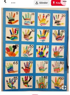 an image of handprints on a bulletin board with the numbers and colors in them